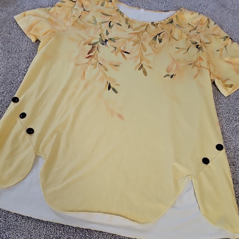 🟠E6🔹️Elegant Yellow Floral Women's Blouse